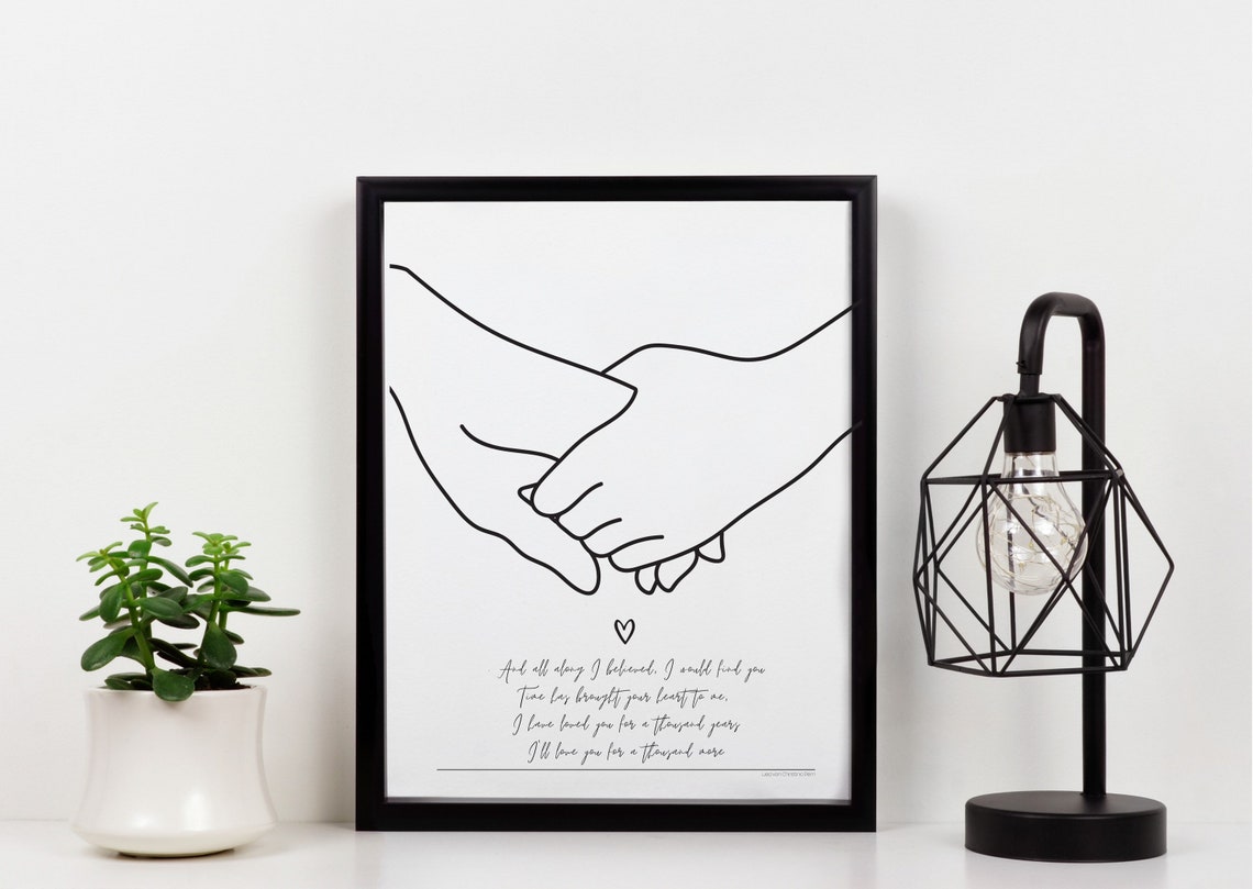 A Thousand Years Love Song Lyrics Poster with Holding Hands Art - Image 2