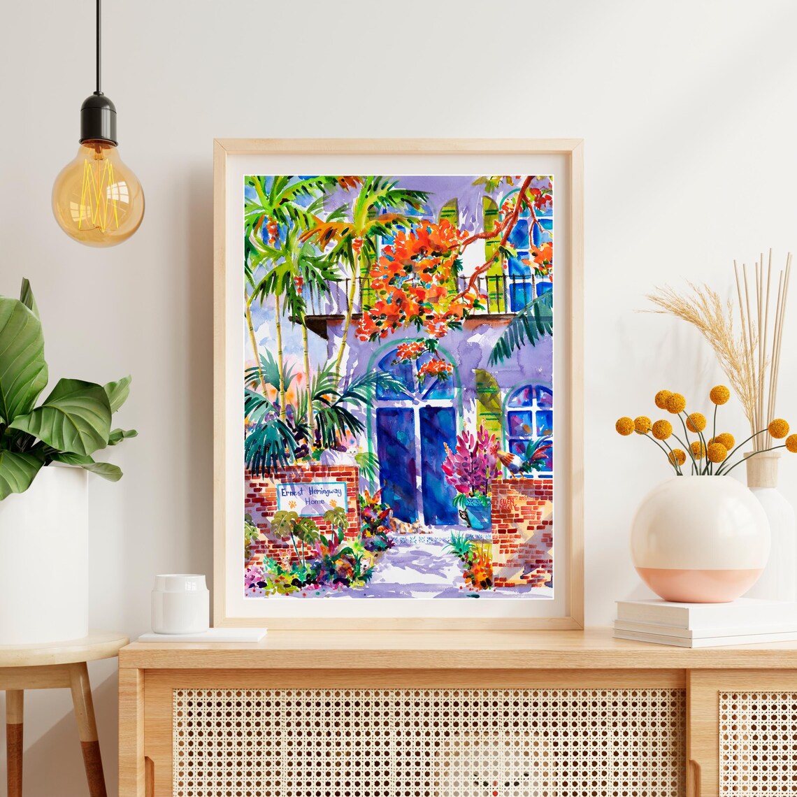 Hemingway House Key West Watercolor Cat Art Print