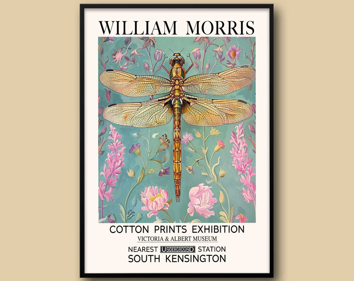 William Morris Dragonfly Pink Floral Exhibition Museum Poster