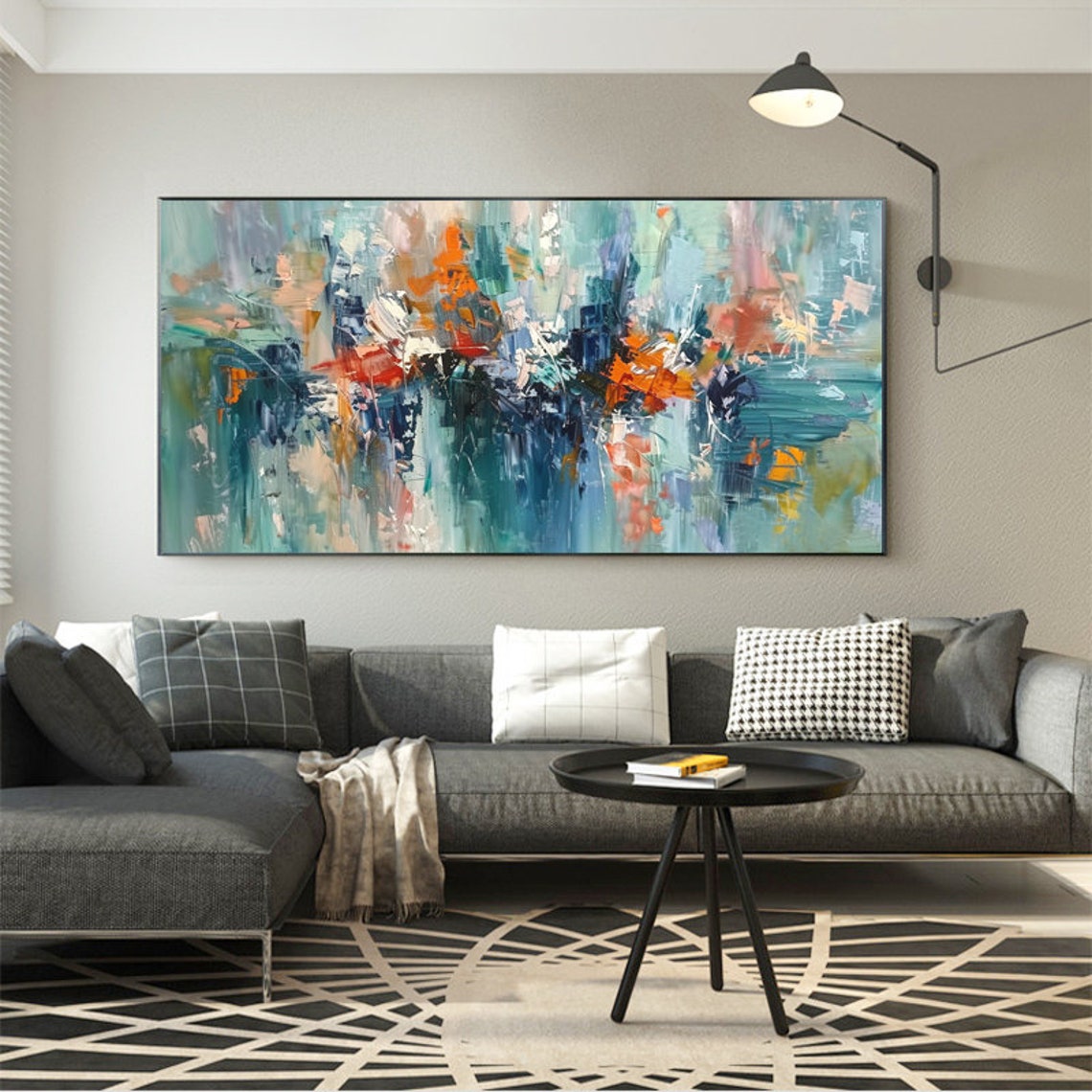 Blue Green Orange Abstract Palette Knife Modern Art Painting Poster - Image 3