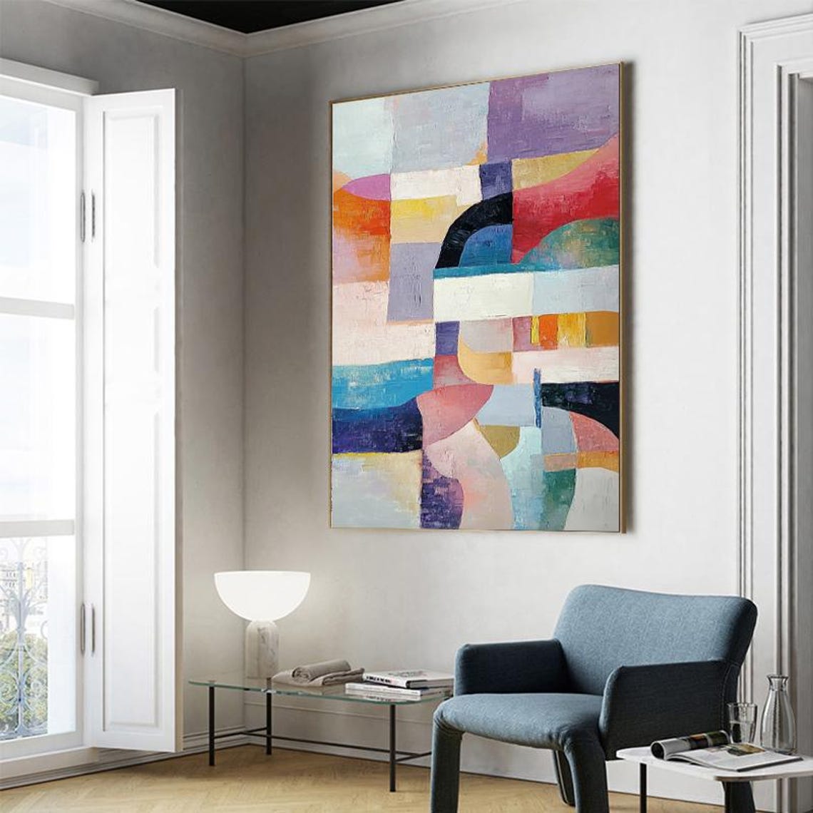 Geometric Color Block Abstract in Soft Pastel Tones Vertical Poster - Image 3