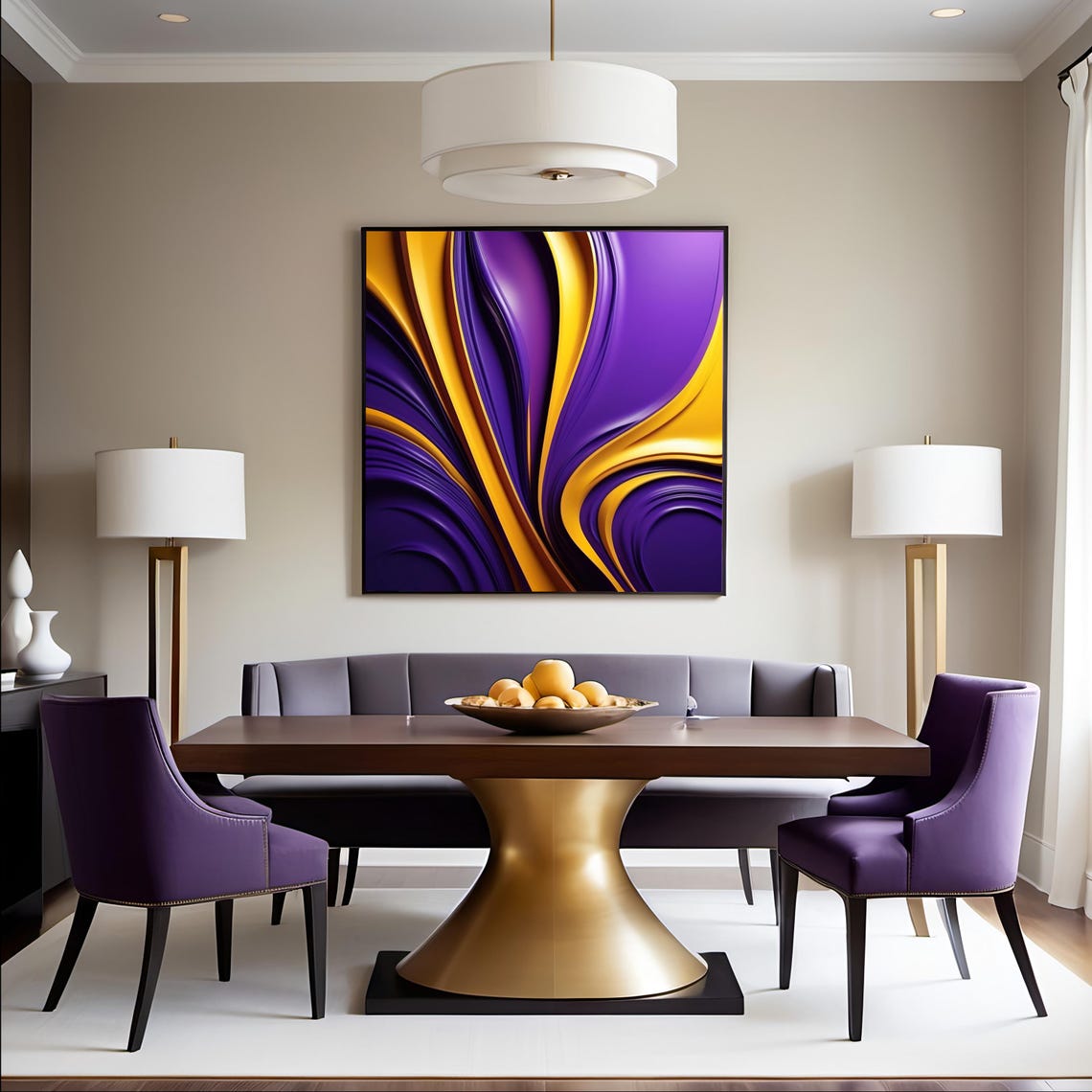 Yellow And Purple Abstract Bold Modern Wall Art Sophisticated Home Decor Vibrant Patterns Textures For Office - Image 2