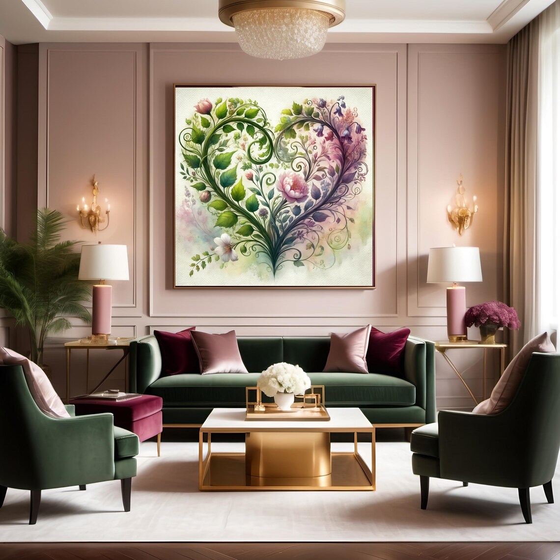 Botanical Heart Floral Design, Valentine Art Print - Image 2