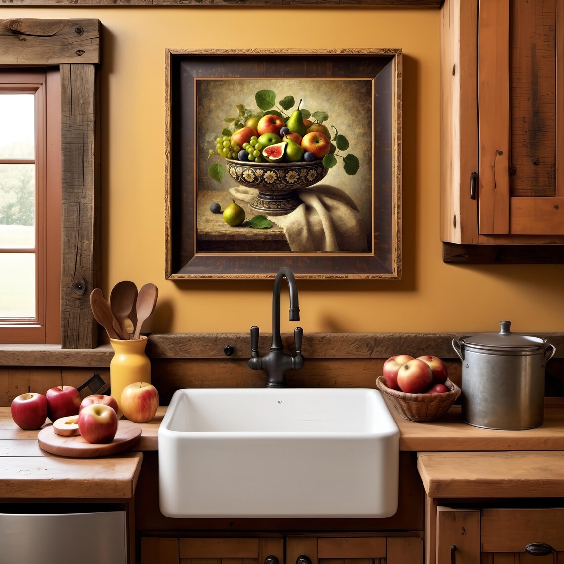 Vintage Still Life Fruit Bowl Print Rustic Elegance With Apples Pears And Figs Wall Art Print Gift Idea For Her - Image 3