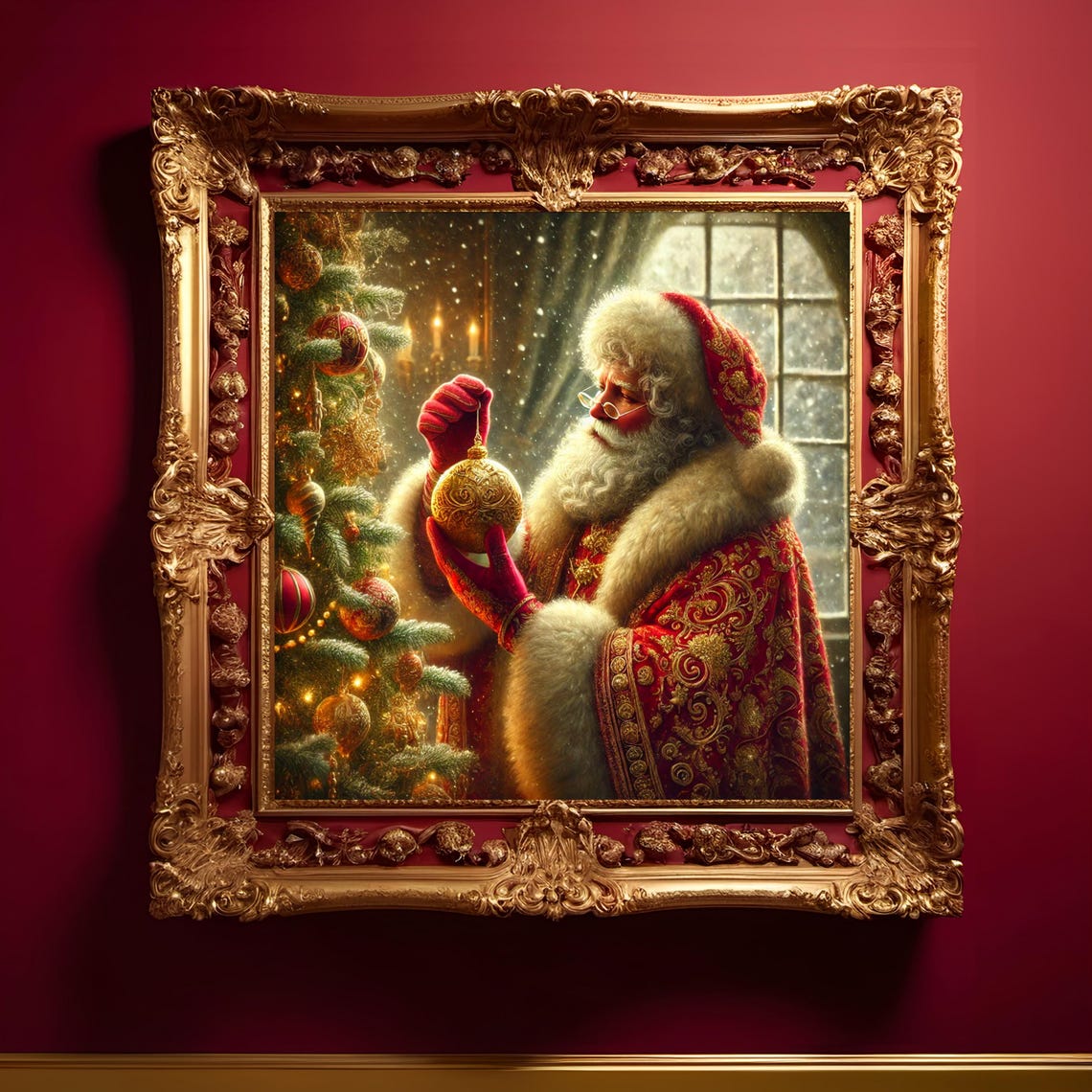 Vintage Santa Claus Golden Ornament Heartwarming Christmas Print - Image 3