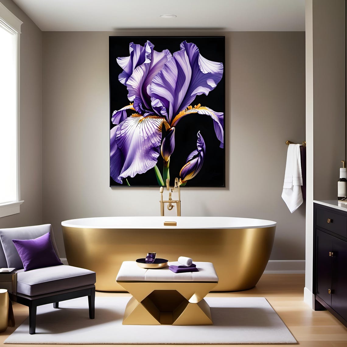 Purple Iris Bloom Macro Detail Dark Background Floral Art Poster - Image 3