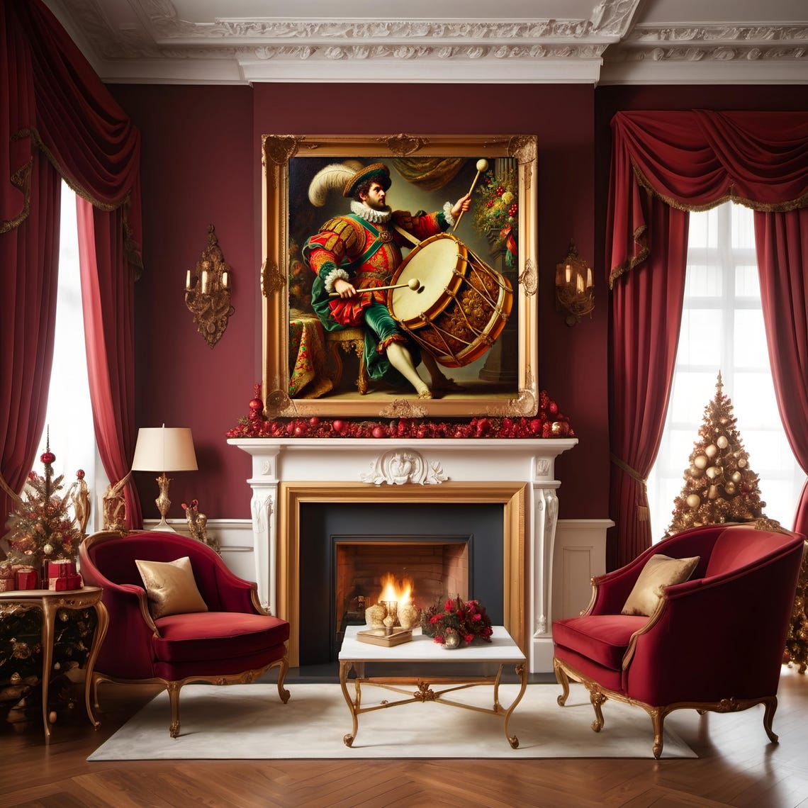 Twelve Drummers Drumming Baroque Drummer Victorian Christmas Poster - Image 2