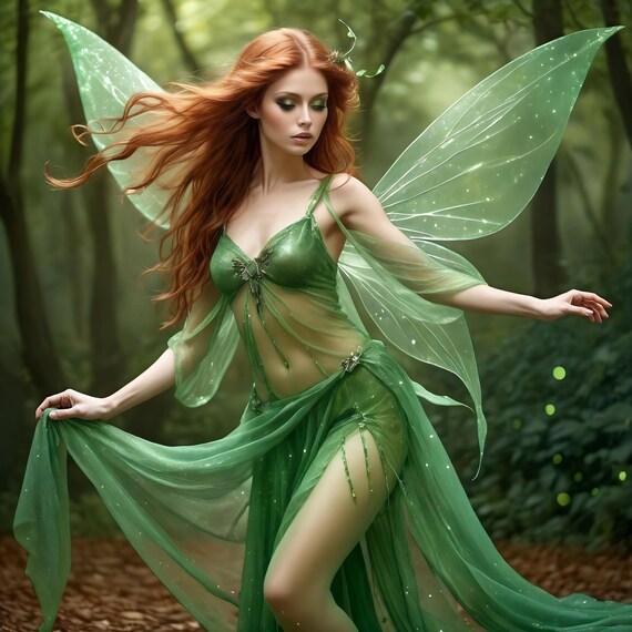 Enchanted Forest Fairy Print Mystical Wall Art Fantasy Lover Gift Idea Green Ethereal Scene Fantasy Art Gift For Her Gift For Him
