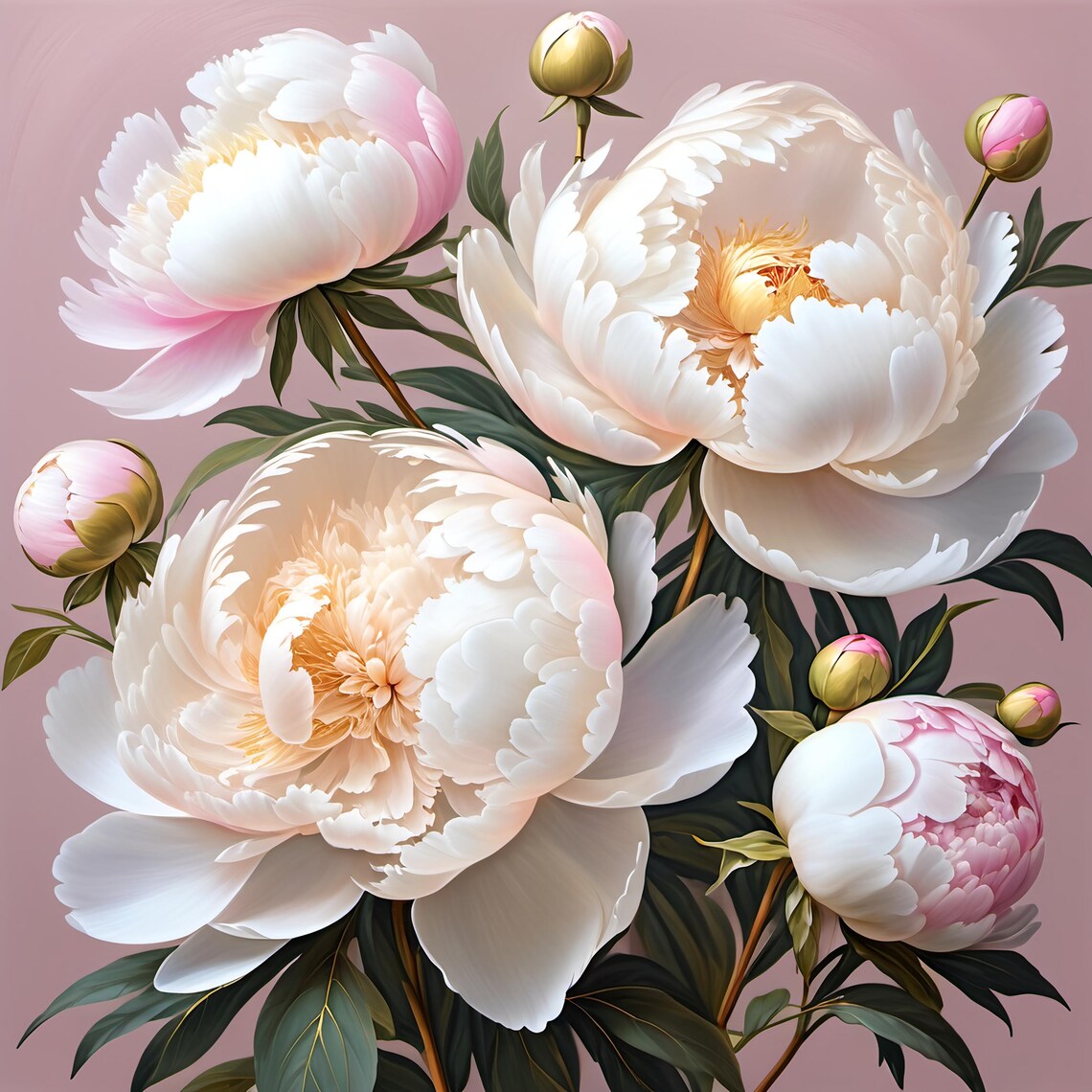 Ivory Blush Peony Flowers Dusty Rose Botanical Romantic Poster