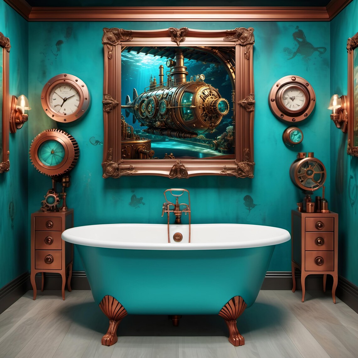 Steampunk Submarine Vintage Nautical Art Print - Image 2