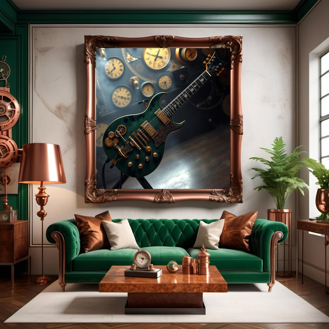 Steampunk Electric Guitar, Intricate Clockwork Art Print - Image 2