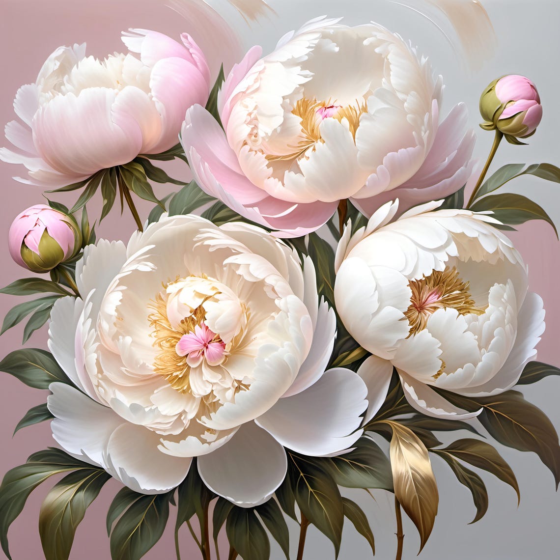 Blush Pink White Peony Bloom Botanical Elegant Floral Poster