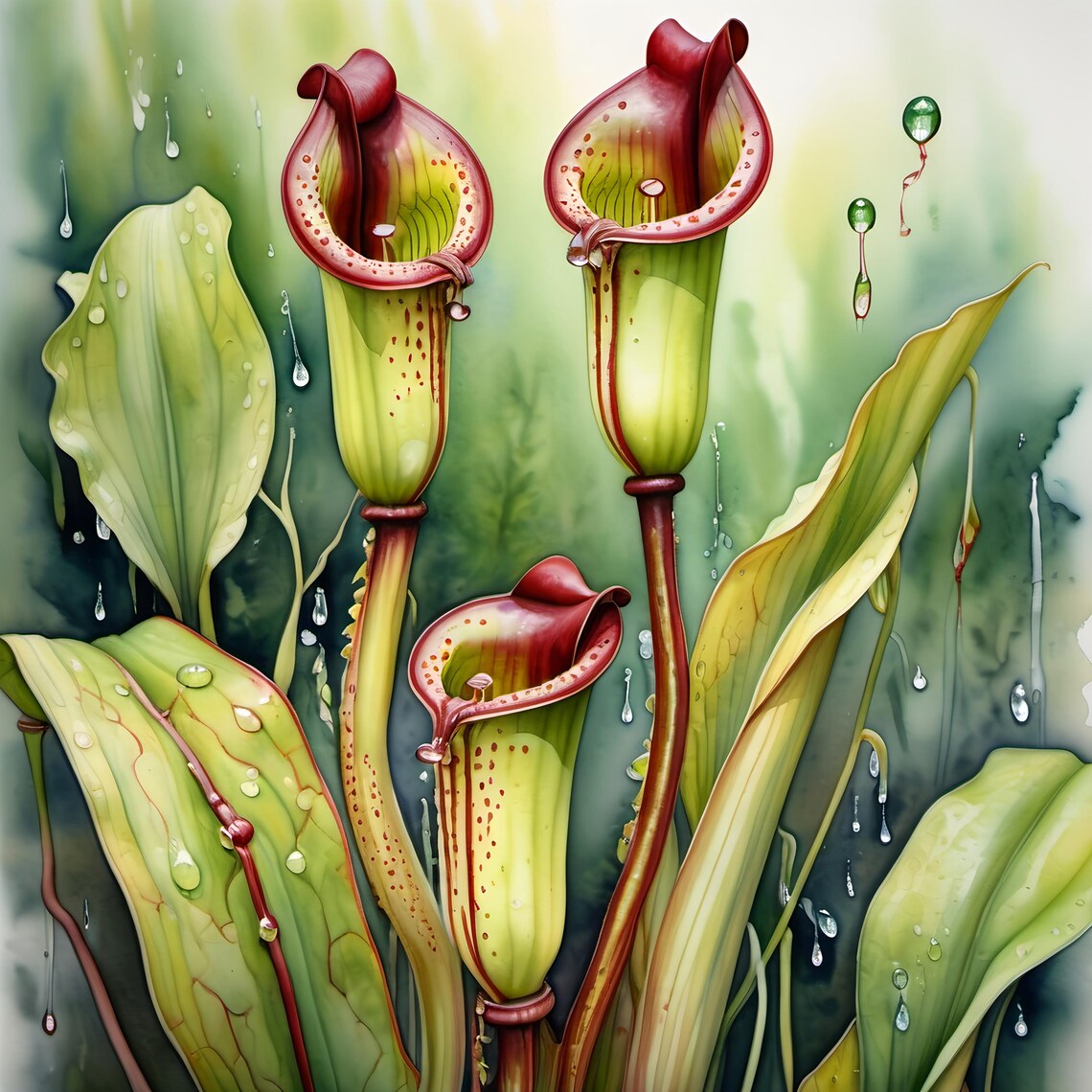 Pitcher Plant Botanical Art Print, Carnivorous Decor