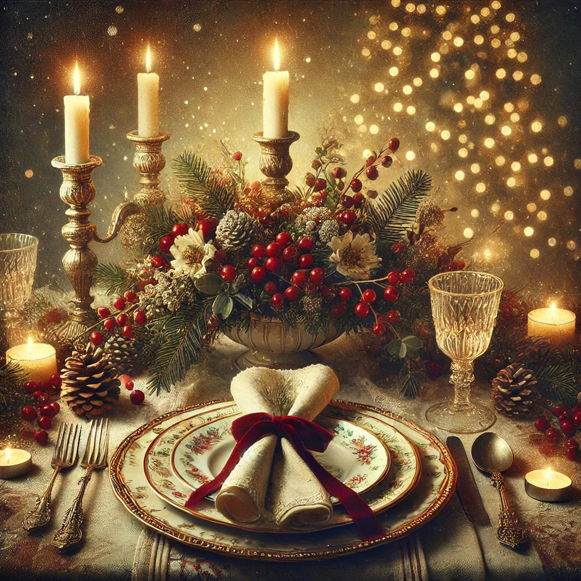 Christmas Table Centerpiece Golden Glow Candlelit Dinner Art Print