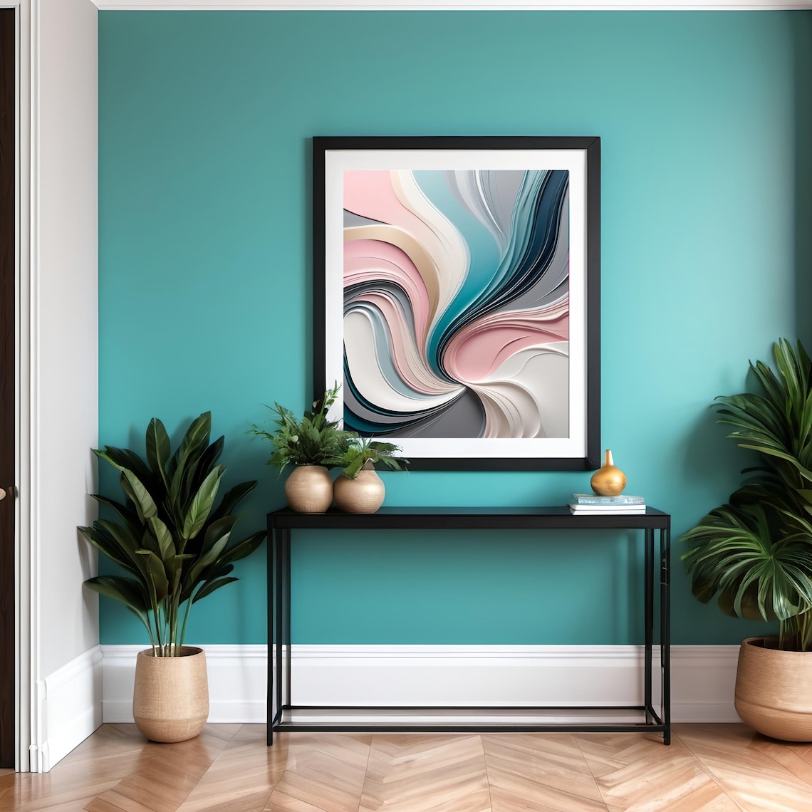 Modern Abstract Fluid Shapes Art Print, Home Office - Image 2