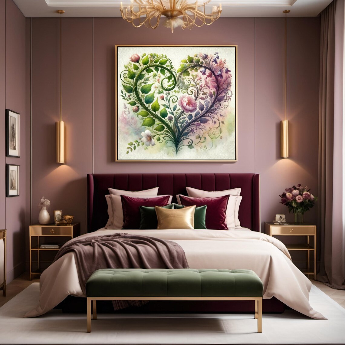 Botanical Heart Floral Design, Valentine Art Print - Image 3