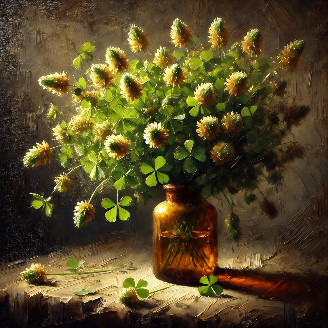 Rustic Clover Still Life, Impressionist Botanical Art Print
