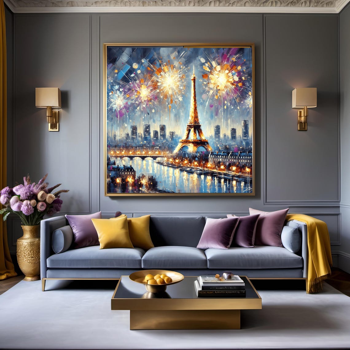 Paris Eiffel Tower Sparkling Fireworks Night Over The Seine Poster - Image 3