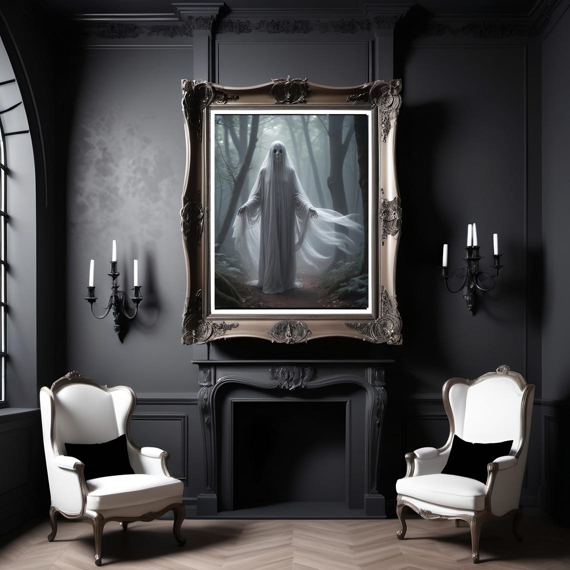 Ghostly Figure Foggy Forest Eerie Haunting Gothic Halloween Poster - Image 2