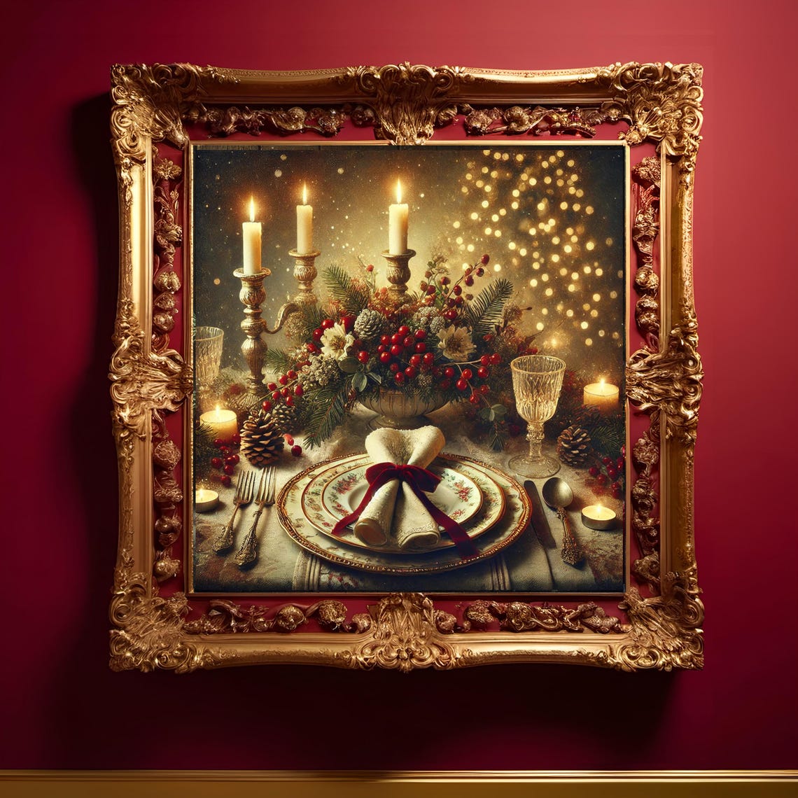Christmas Table Centerpiece Golden Glow Candlelit Dinner Art Print - Image 3