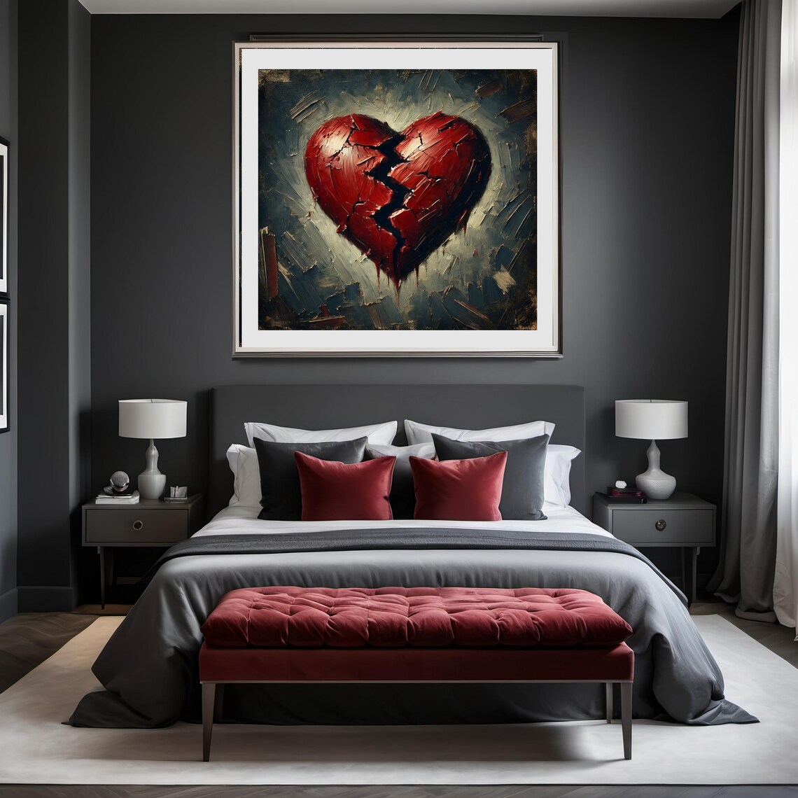 Cracked Red Broken Heart Impasto Oil Painting Emotional Wall Art - Image 3