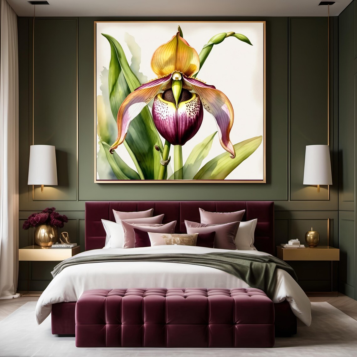 Lady Slipper Orchid Watercolor Botanical Art Print - Image 3
