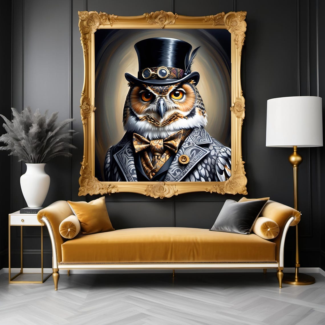 Victorian Steampunk Owl in Top Hat with Goggles Portrait Wall Art - Image 3
