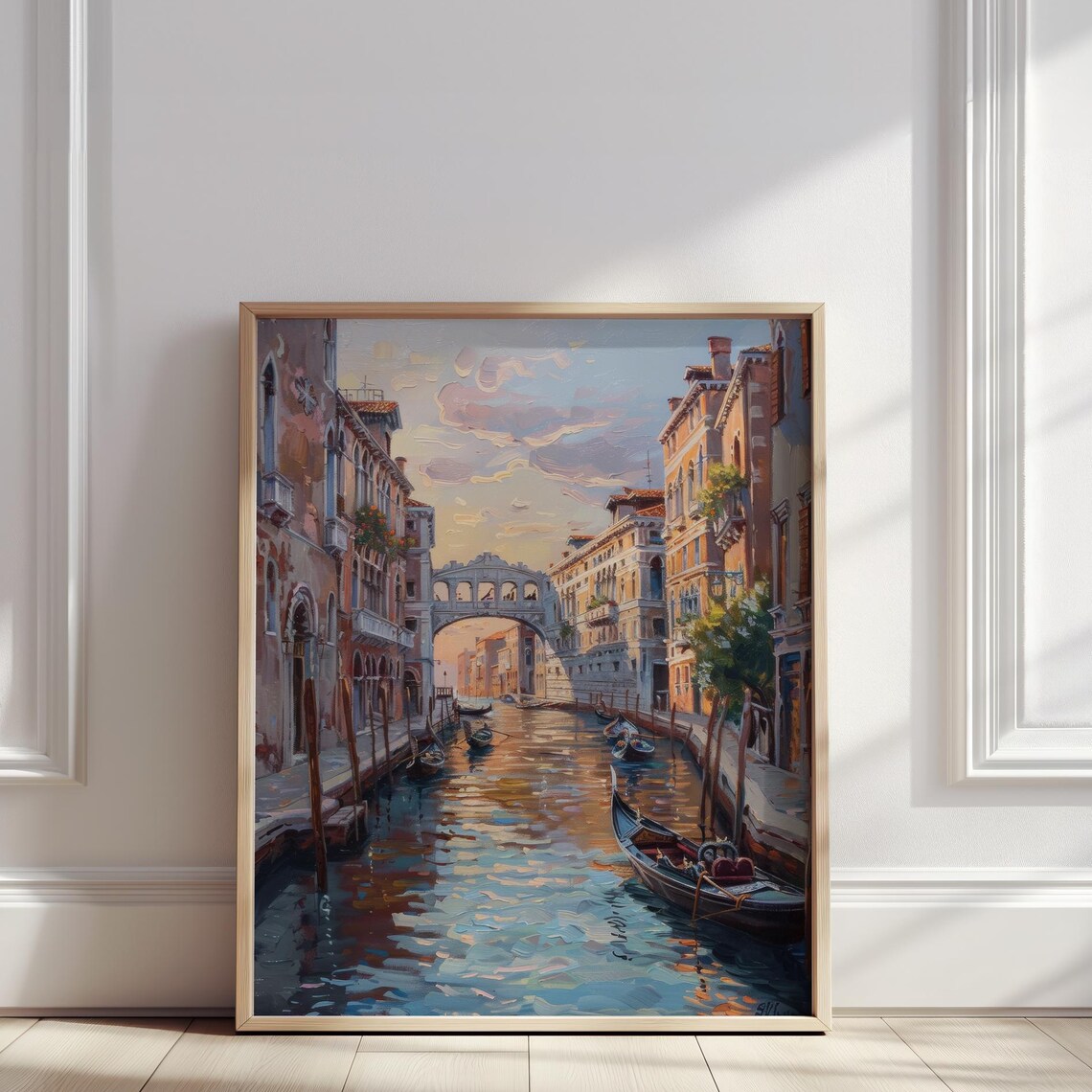 Venice Grand Canal Gondolas Sunset Oil Painting Italy Landmark Poster
