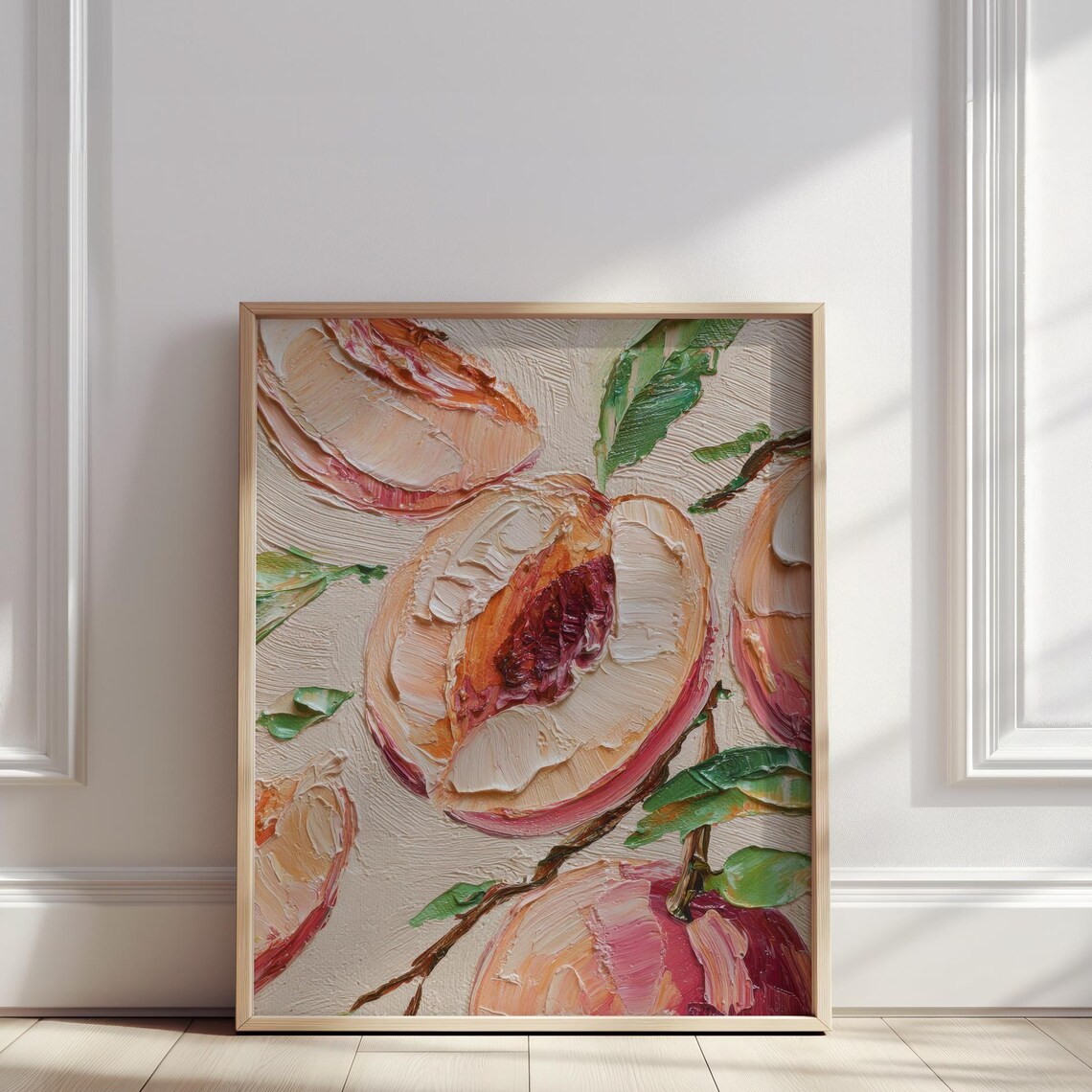 Sliced Peaches Impasto Oil Painting Soft Pastel Kitchen Poster