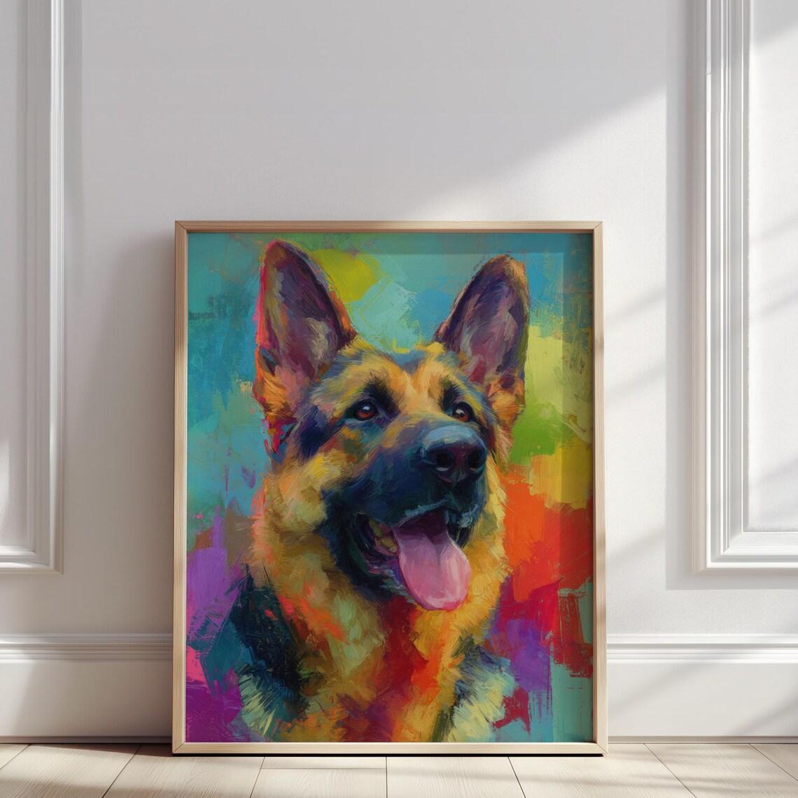 Colorful German Shepherd Dog Abstract Oil Painting Portrait Poster