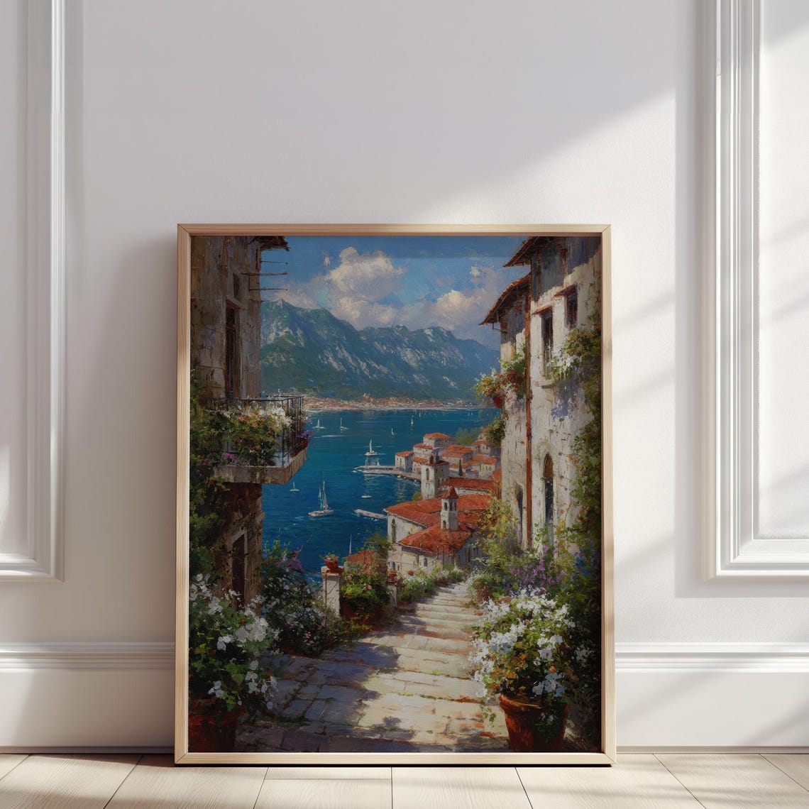 Italian Coastal Village Mediterranean Seaside Oil Painting Poster