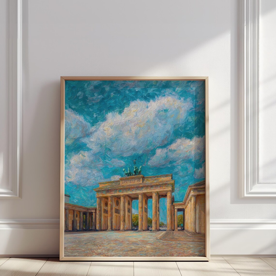 Brandenburg Gate Berlin Blue Sky Landmark Oil Painting Style Poster