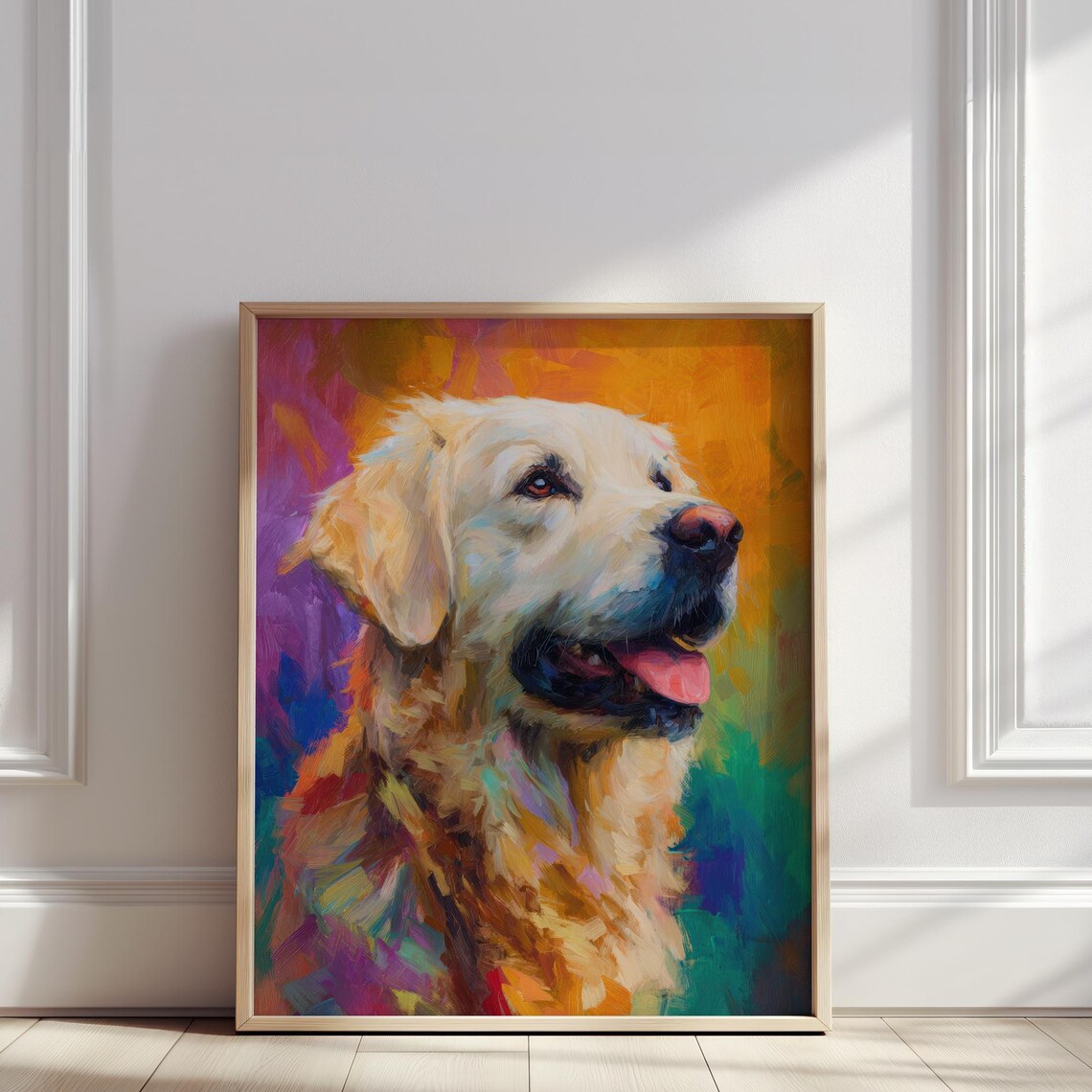Golden Retriever Oil Painting Happy Dog Colorful Pet Portrait Poster