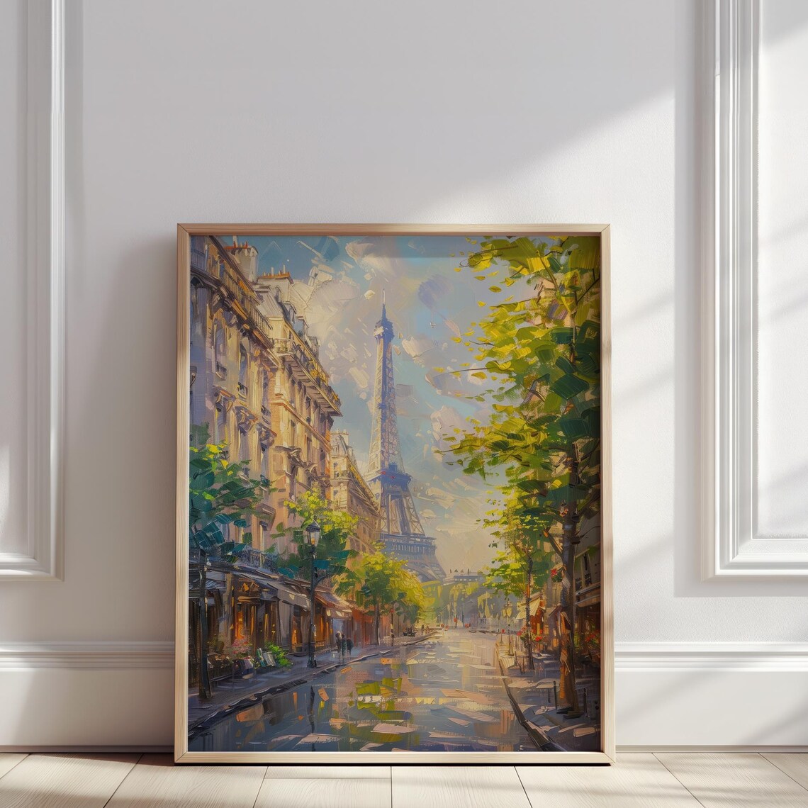 Paris Eiffel Tower Sunny Street Cafe Impressionist Style Poster