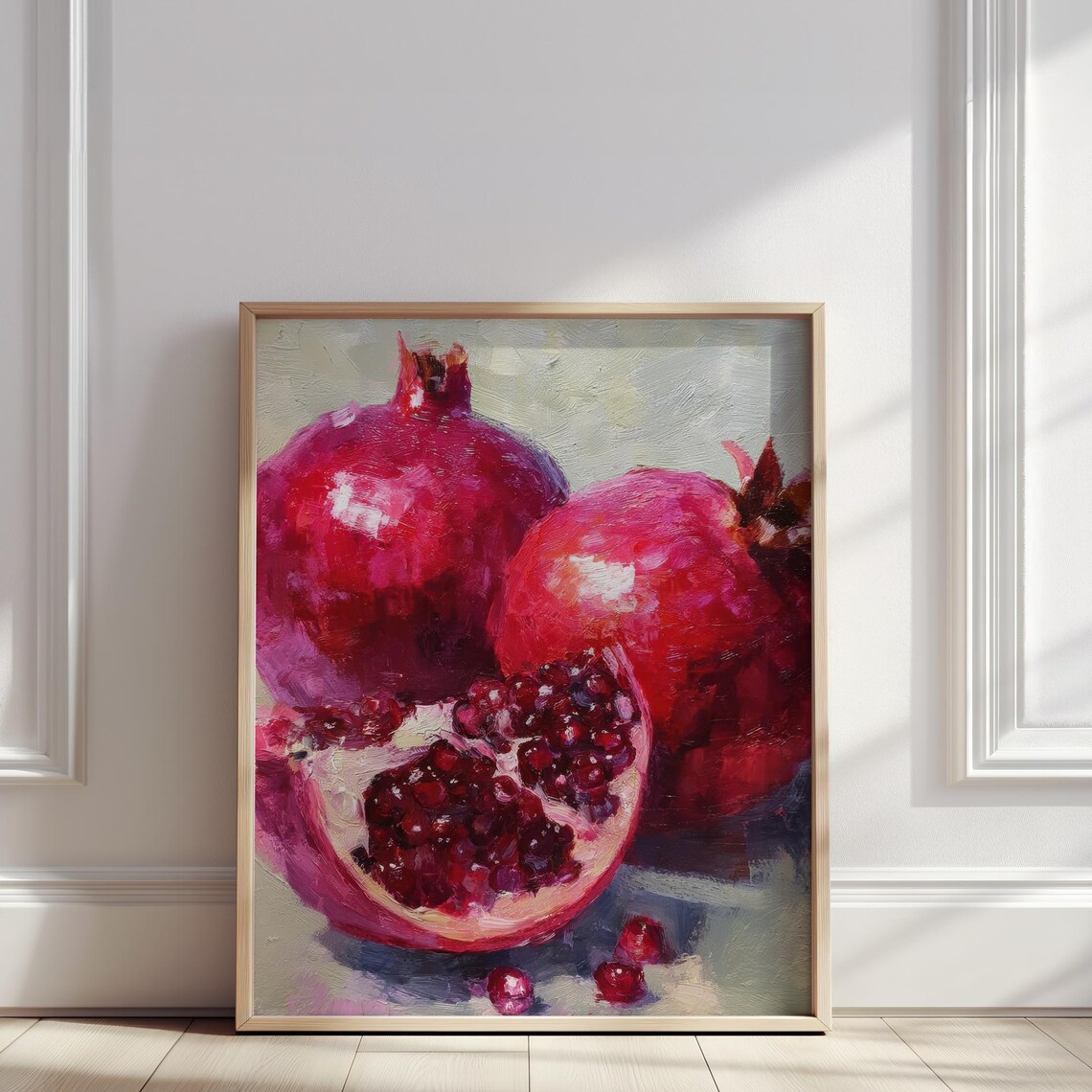 Pomegranate Oil Painting Ripe Red Fruit Textured Kitchen Art Poster