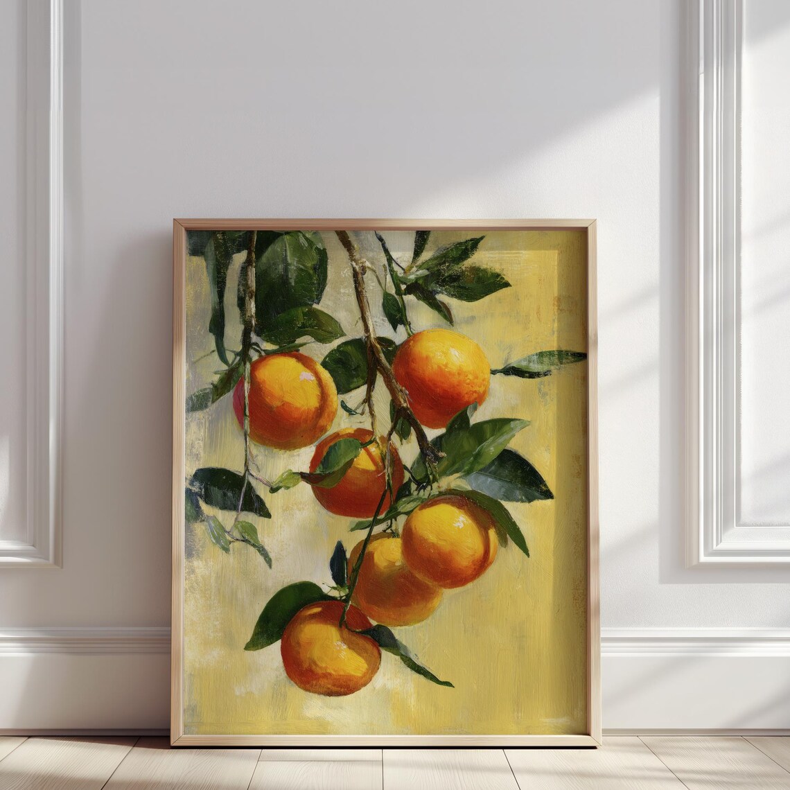 Orange Branch Oil Painting Ripe Citrus Yellow Kitchen Fruit Poster