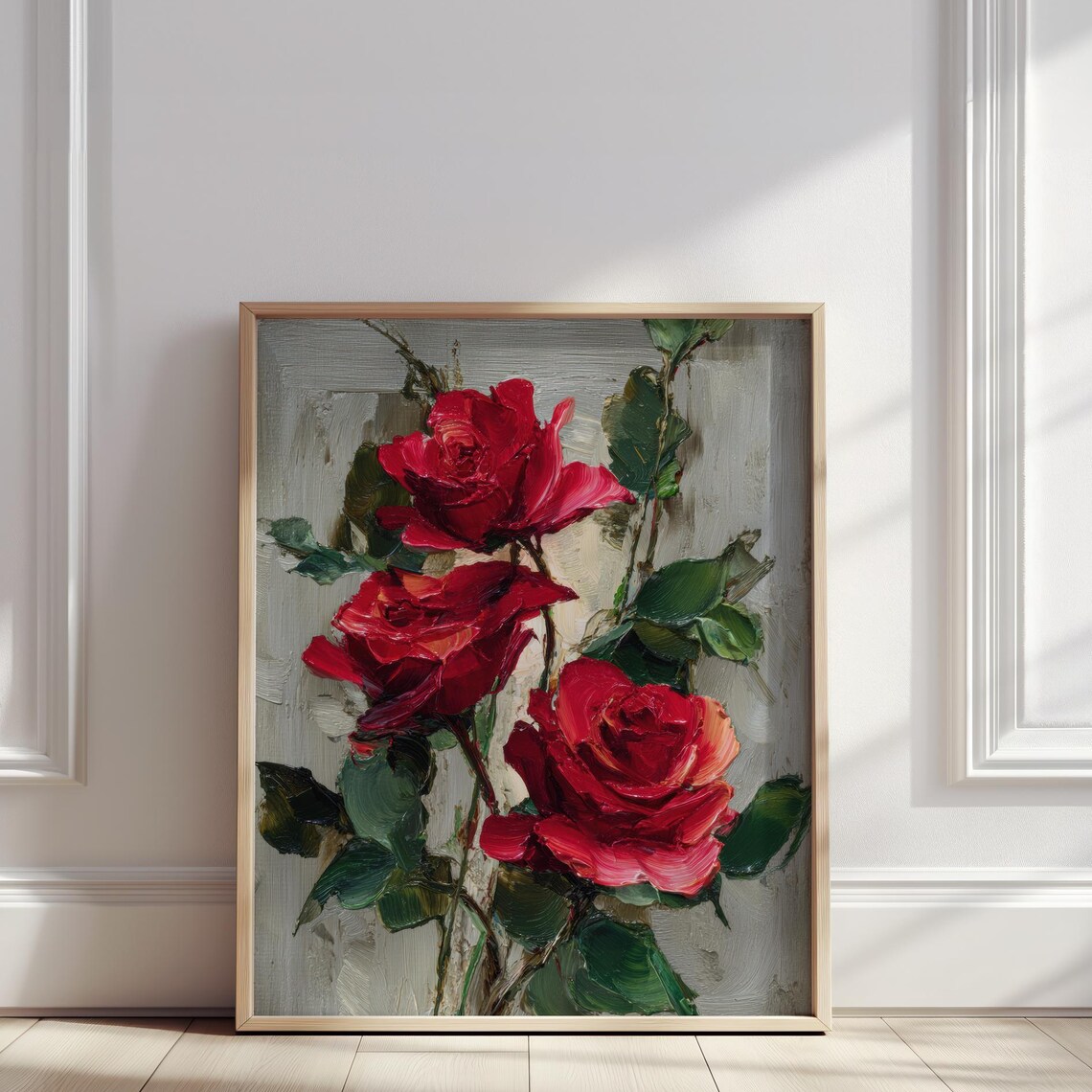 Red Roses Oil Painting Textured Romantic Bouquet Floral Art Poster