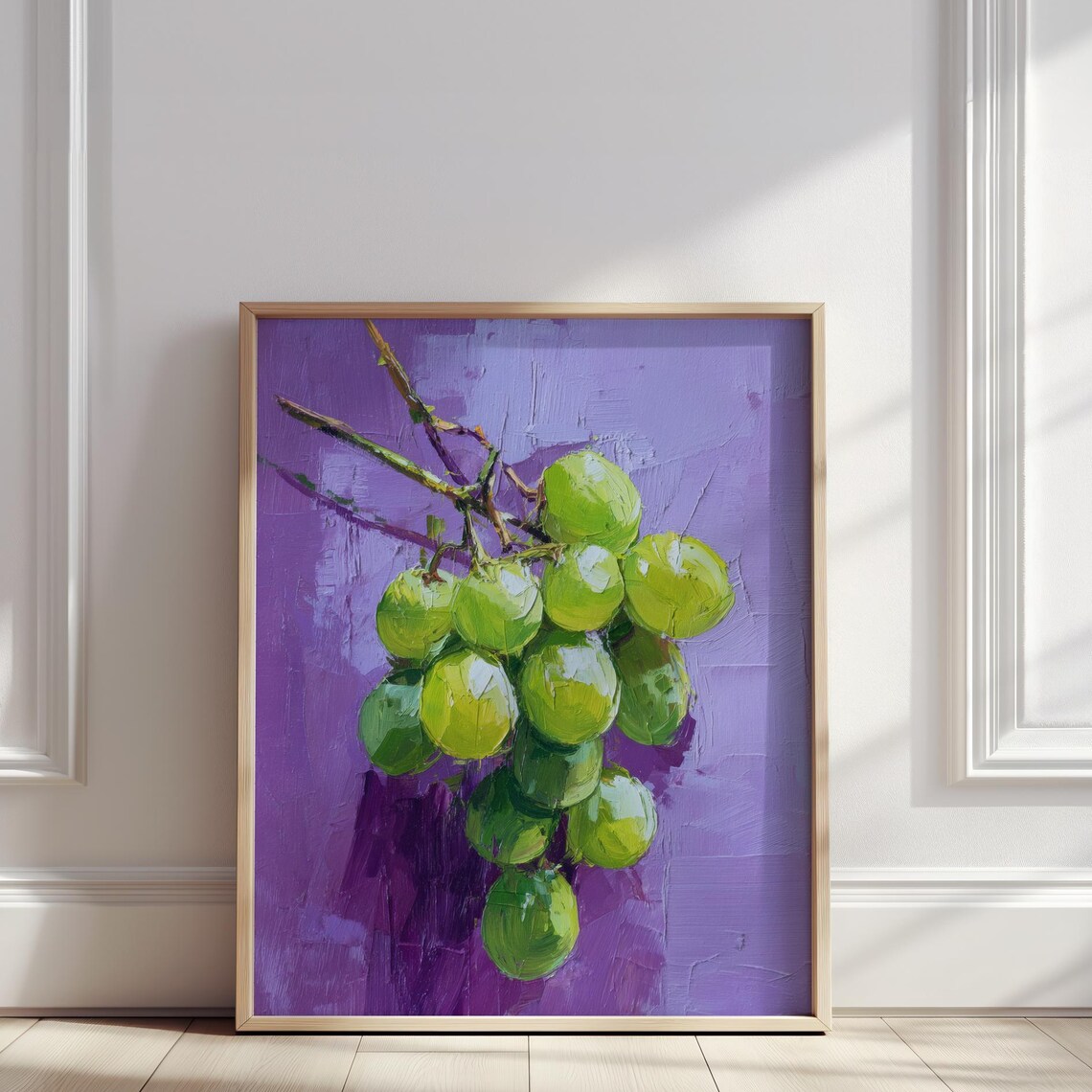 Green Grapes Oil Painting Purple Background Vineyard Fruit Poster