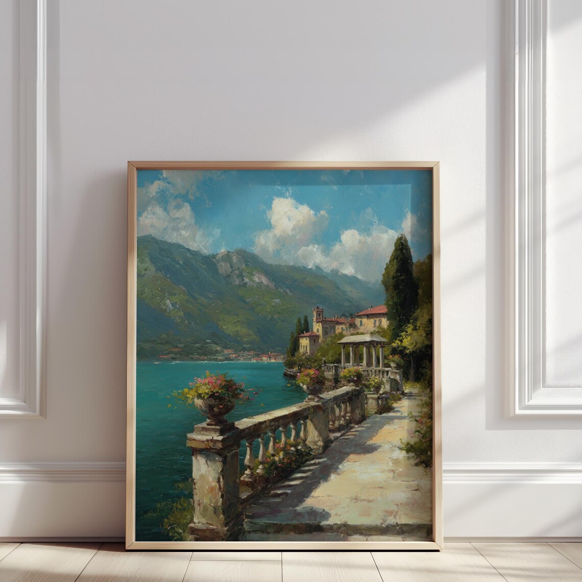Lake Como Italy Oil Painting Italian Lakeside Villa Garden View Print Europe Wall Art Poster For Travel Lovers Gift