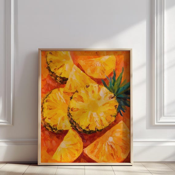 Pineapple Slice Oil Painting Juicy Tropical Fruit Art In Bold Orange Tones Print Kitchen Summer Wall Poster