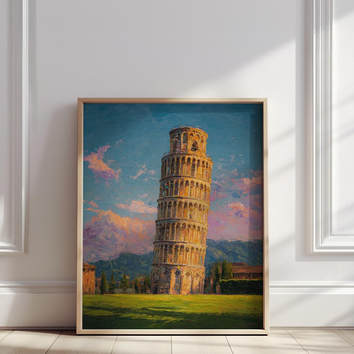 Leaning Tower Of Pisa Sunset Oil Painting Italy Landmark Poster