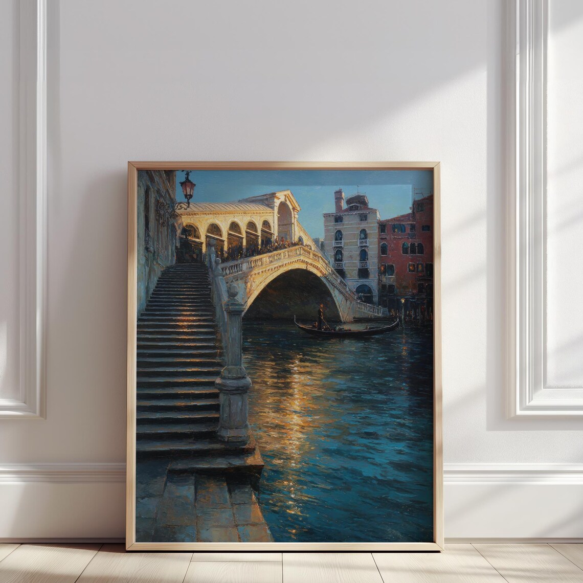 Venice Rialto Bridge Grand Canal Gondola Sunset Oil Painting Poster