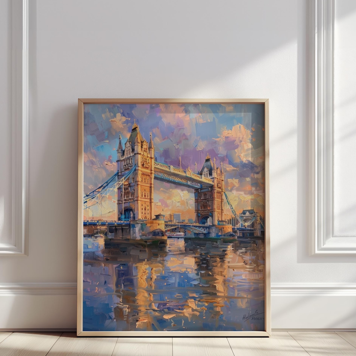 Tower Bridge London Sunset Oil Painting Thames River Art Poster