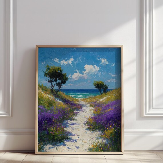 Lavender Beach Path Summer Flowers Ocean View Coastal Trail Poster