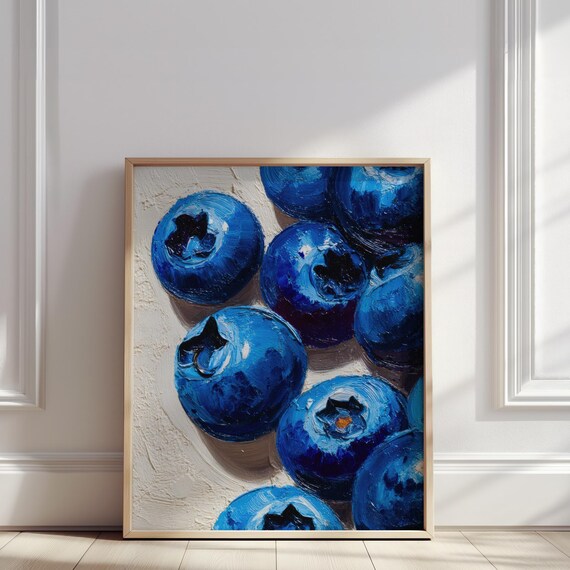 Blueberry Oil Painting Deep Blue Fruit Modern Kitchen Decor Poster