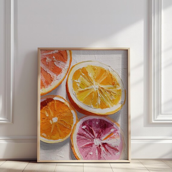 Citrus Slices Orange Lemon Grapefruit Impasto Kitchen Poster