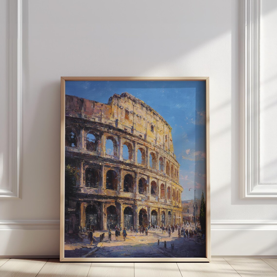 Rome Colosseum Golden Hour Crowds Street Scene Painting Poster