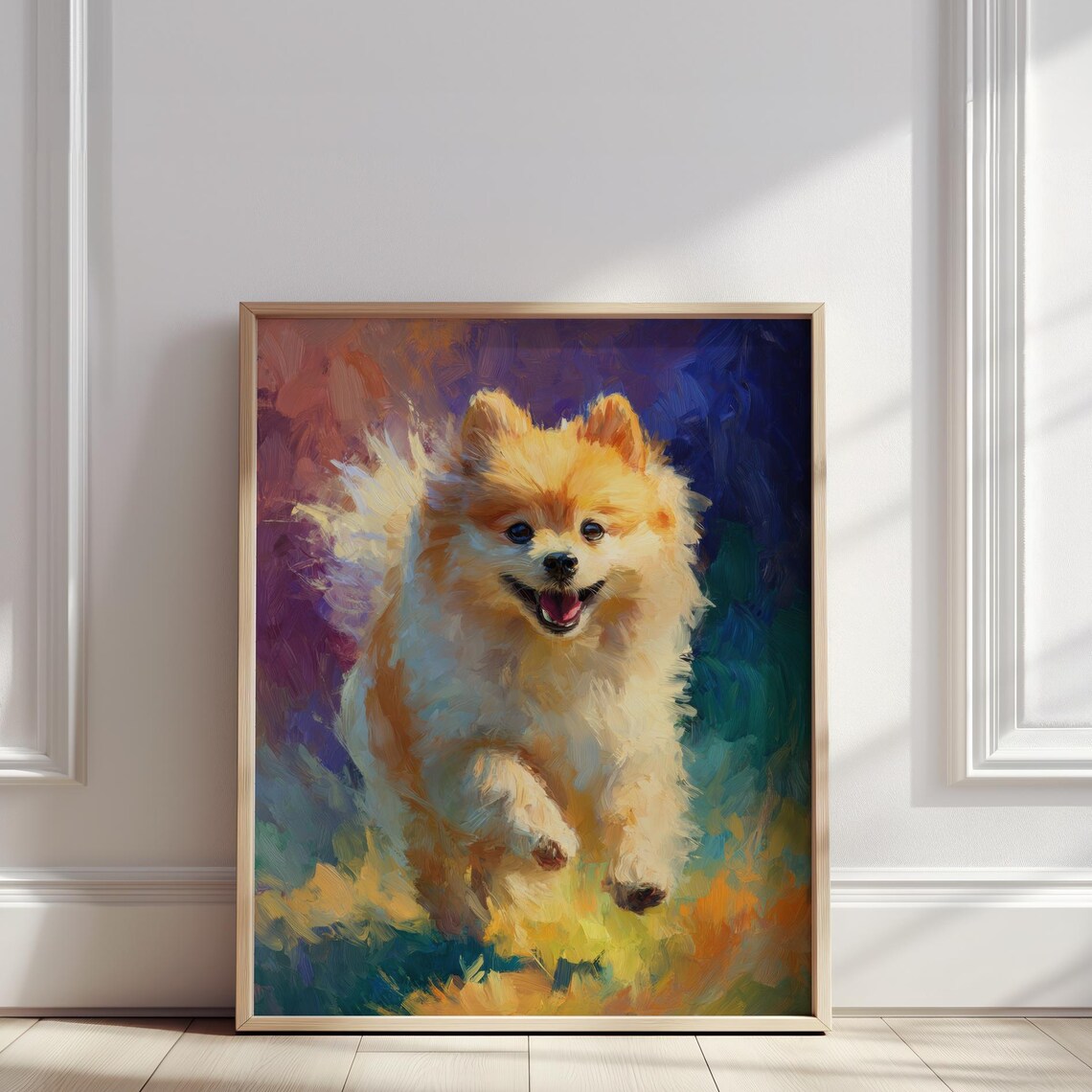 Pomeranian Dog Oil Painting Portrait Colorful Modern Art Poster