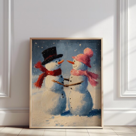 Snowman Couple Dancing Top Hat Winter Romance Nightfall Poster