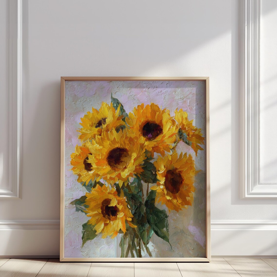 Golden Sunflower Bouquet Oil Painting Bright Cheerful Floral Poster